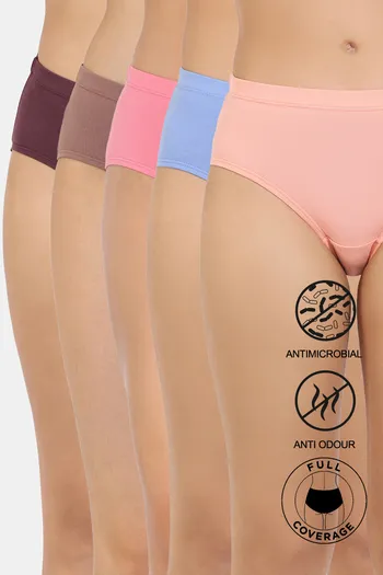 Buy Zivame Anti-Microbial Medium Rise Full Coverage Hipster Panty (Pack of 5) - Assorted